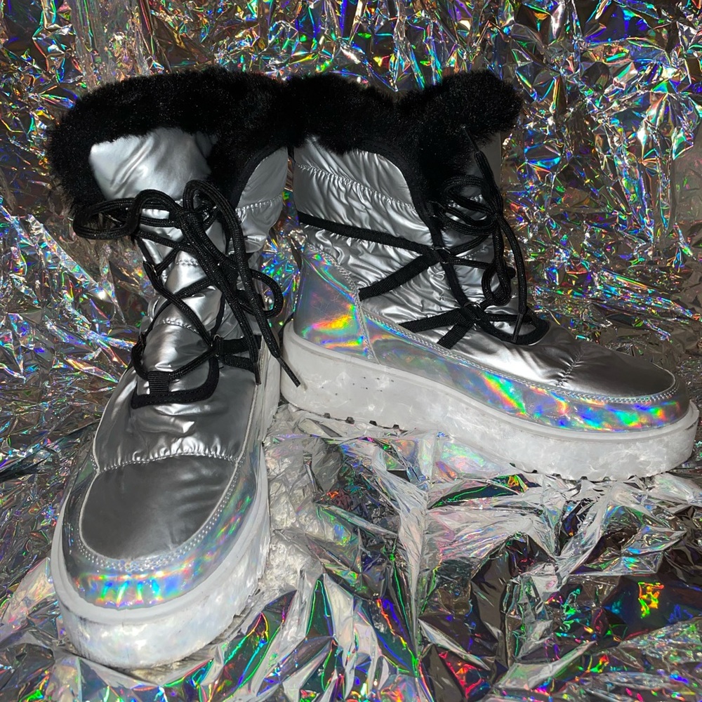 Size 11, FashionNova Metallic Fur Boots